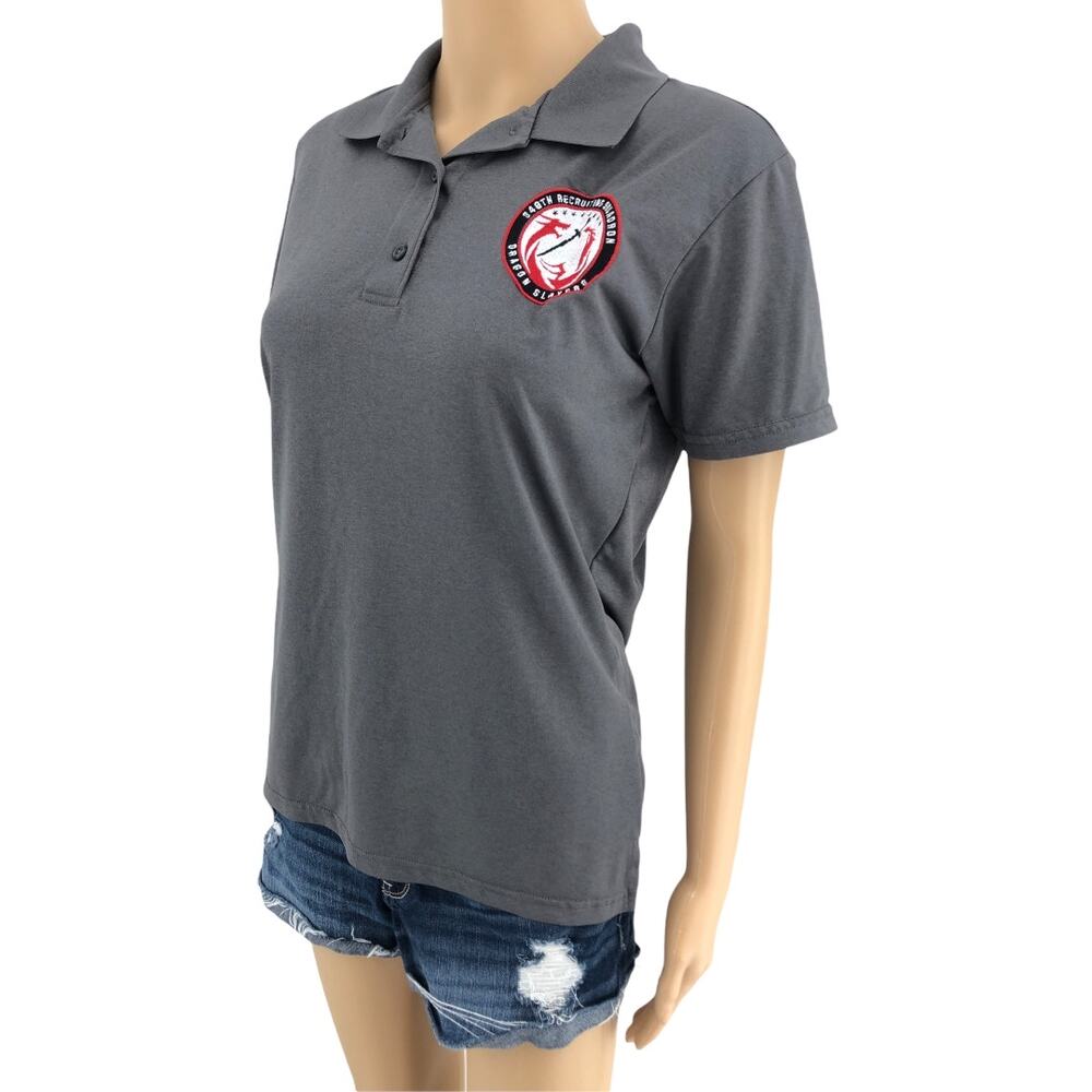 Gildan MEDIUM Gray Air Force 348th Recruiting Squadron Dragon Slayers Polo